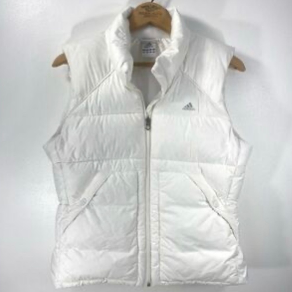 Adidas Winter White Quilted Down and Feather Filled Zip Up Puffer Vest Jacket M